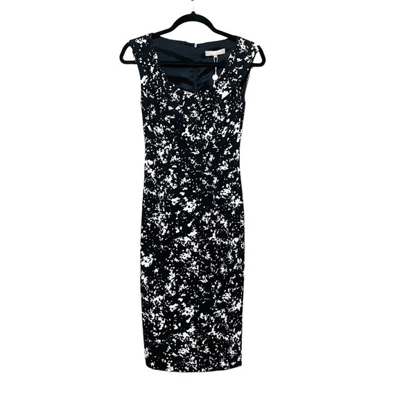 MICHAEL KORS COLLECTION Midi Dress 0 Black White Jacquard Sheath Zip Career NWT - Picture 3 of 10
